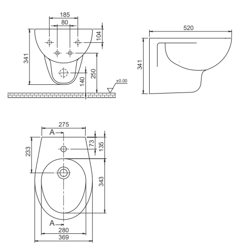 Turkuaz CeraStyle Lila White bide konzolni 36,9x52x34,1 sa vidljivim kačenjem 15200