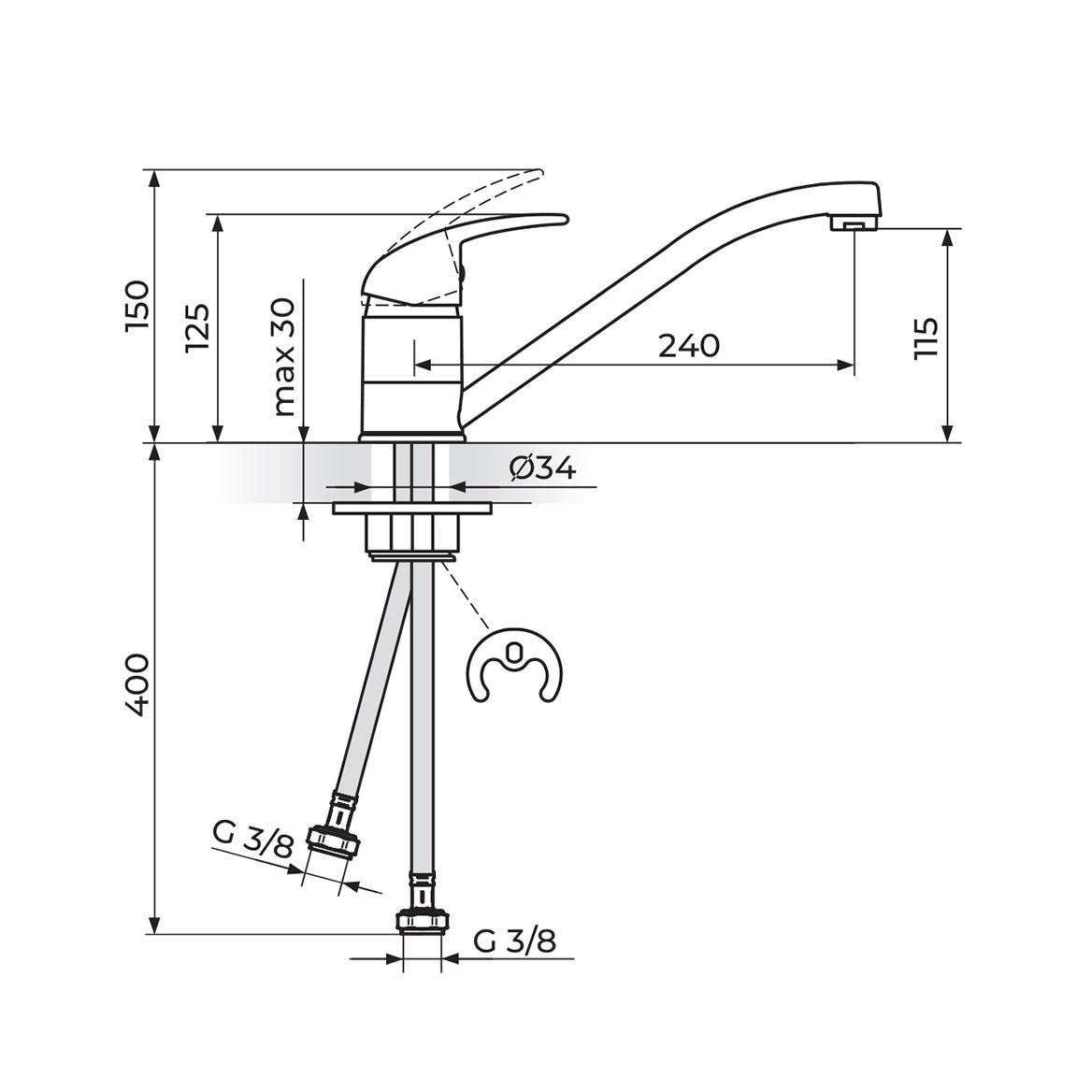 Rosan King 115 Chrome baterija (slavina) za sudoperu sa izlivom dužine 240mm J381001