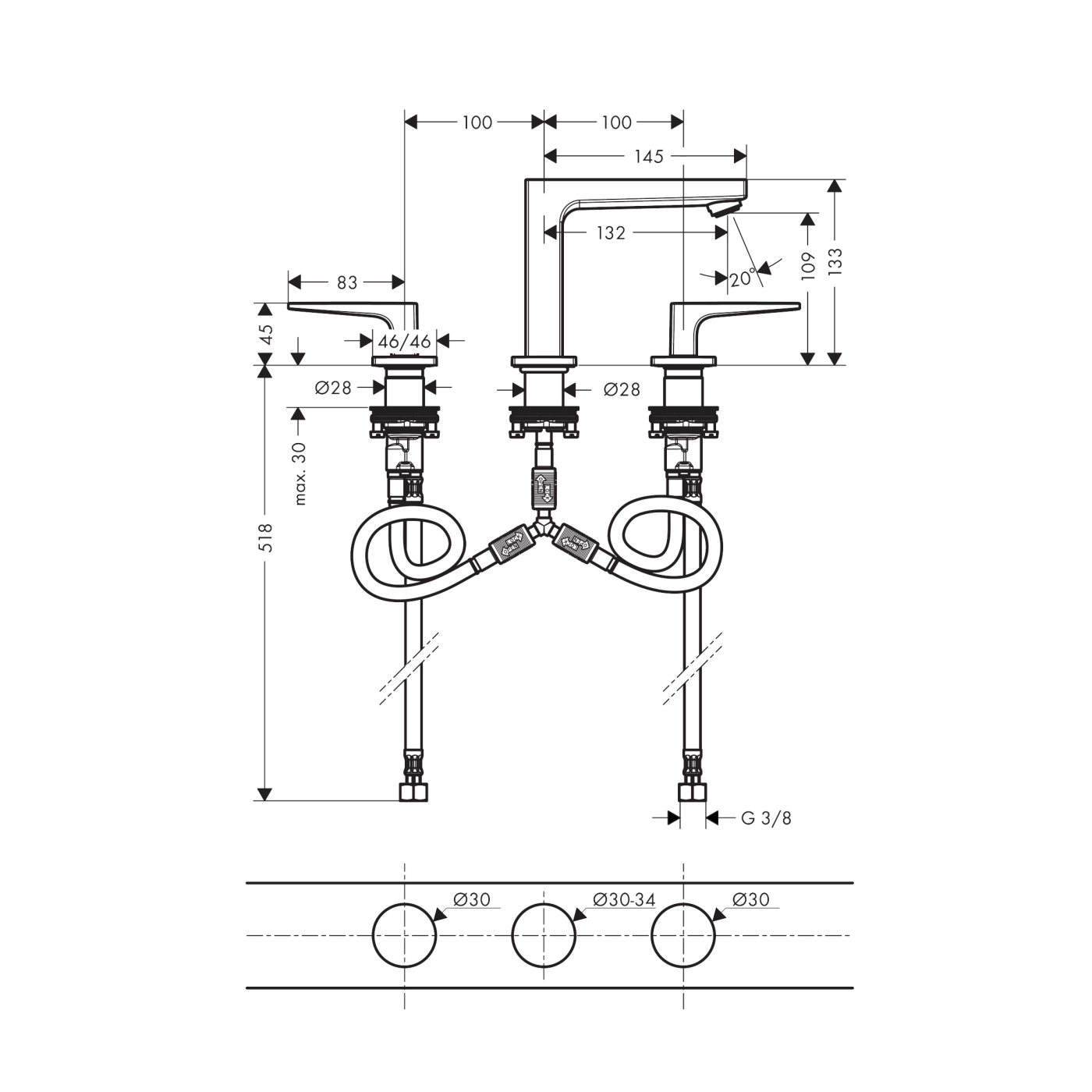 Hansgrohe Metropol 110 Chrome baterija (slavina) za umivaonik dvoručna sa odlivnim ventilom sifona push-open 32514000