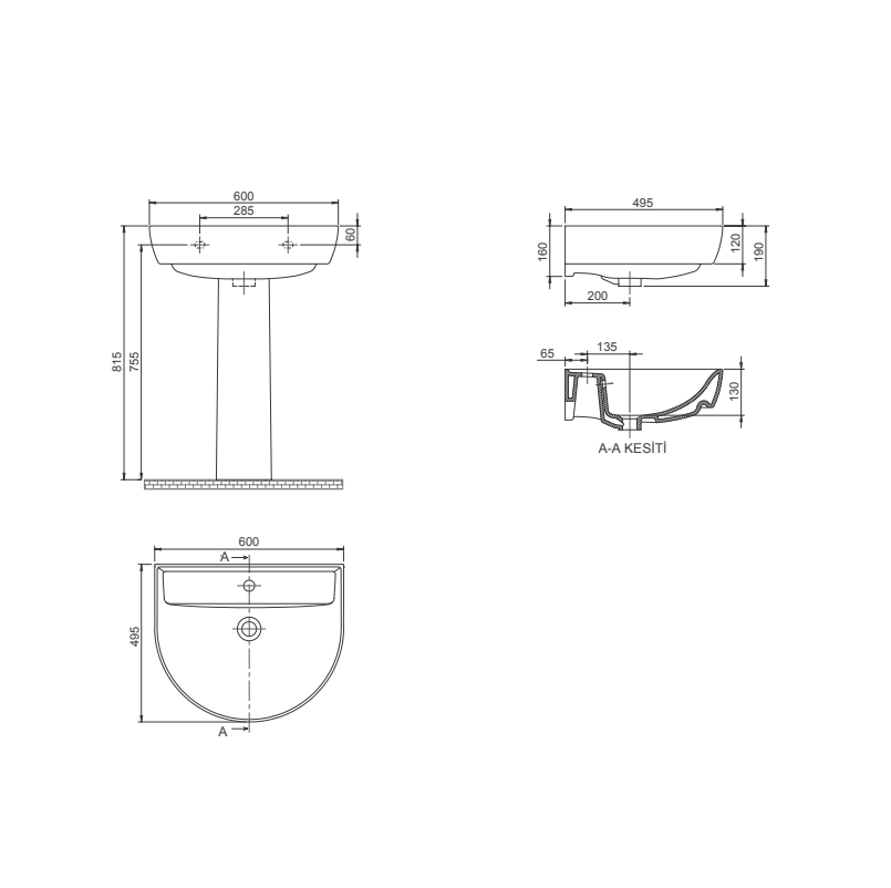 Turkuaz CeraStyle Bella White umivaonik (lavabo) 60x49,5x12 konzolni sa rupom za bateriju i prelivom 7800U