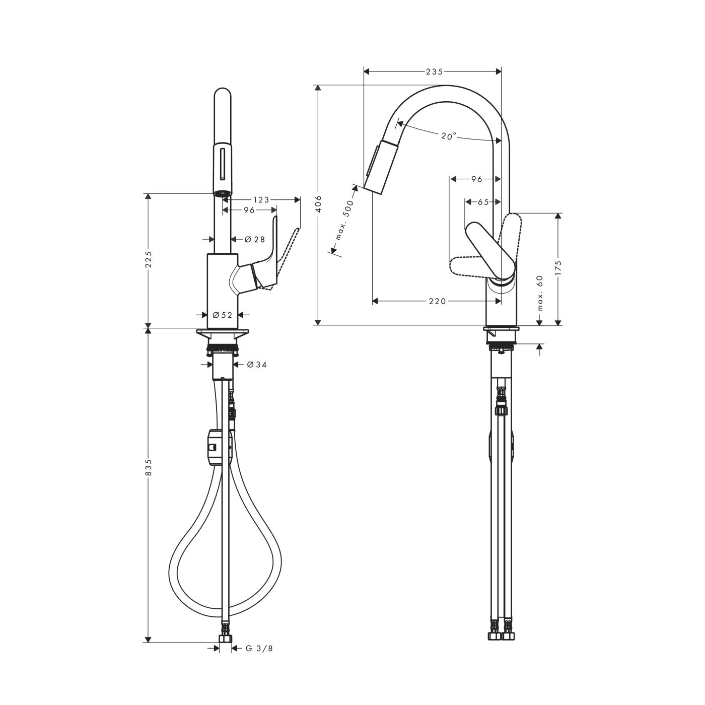 Hansgrohe Focus M41 240 Matt Black baterija (slavina) za sudoperu sa izvlačećim tušem sa 2 mlaza 31815670