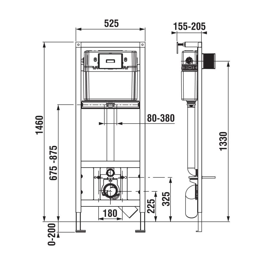 Jika Pro Waste ugradni vodokotlić za konzolni trokadero sa konzolom za postavku baterije (slavine) i setom za kačenje za oblaganje gips-karton pločama 52,5x15,5-20,5x146 8.9360.7.000.000.1