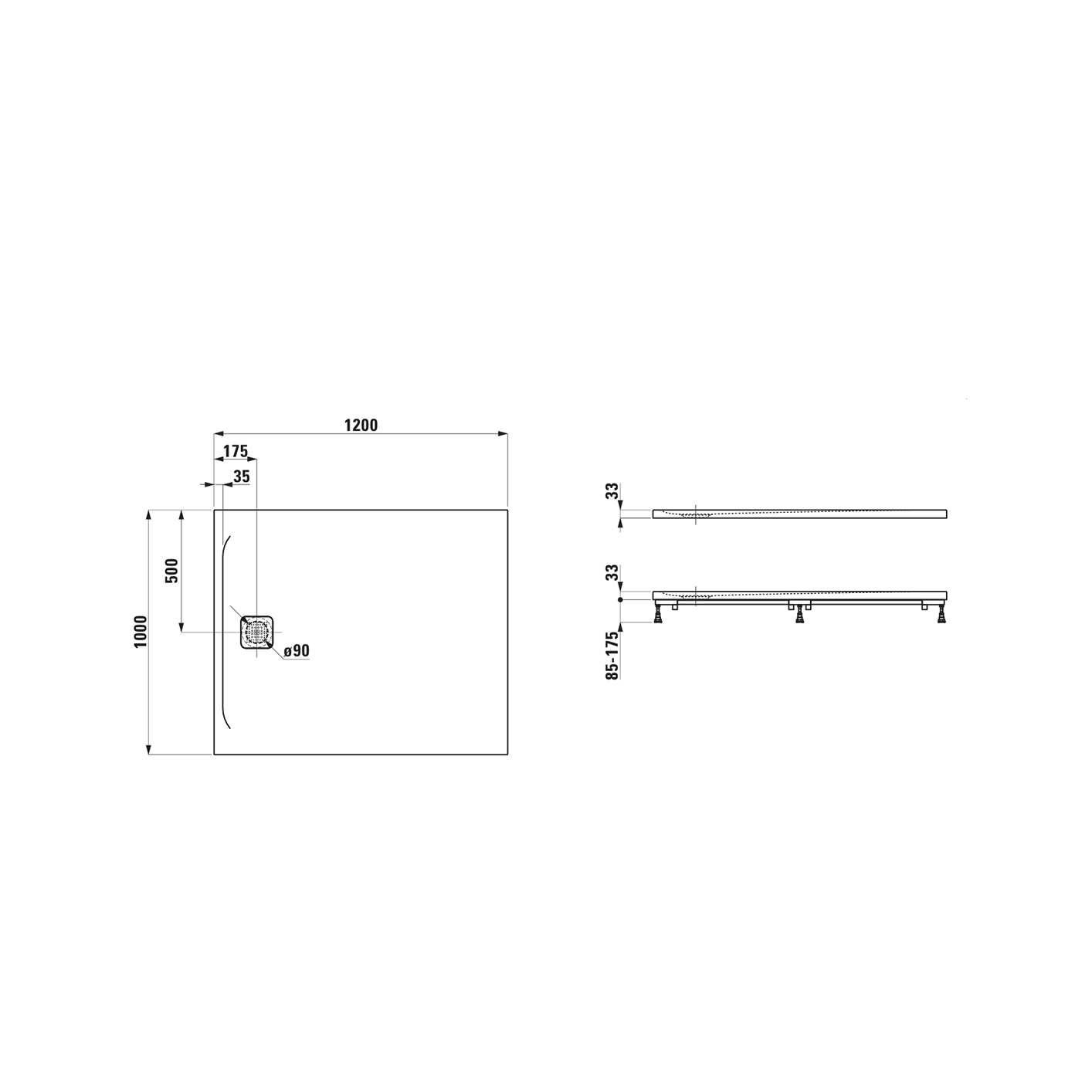 Laufen Pro Marbond White tuš kada 120x100 ugradna ili nadgradna visine 33mm sa poklopcem sifona 2.1195.3.000.000.1