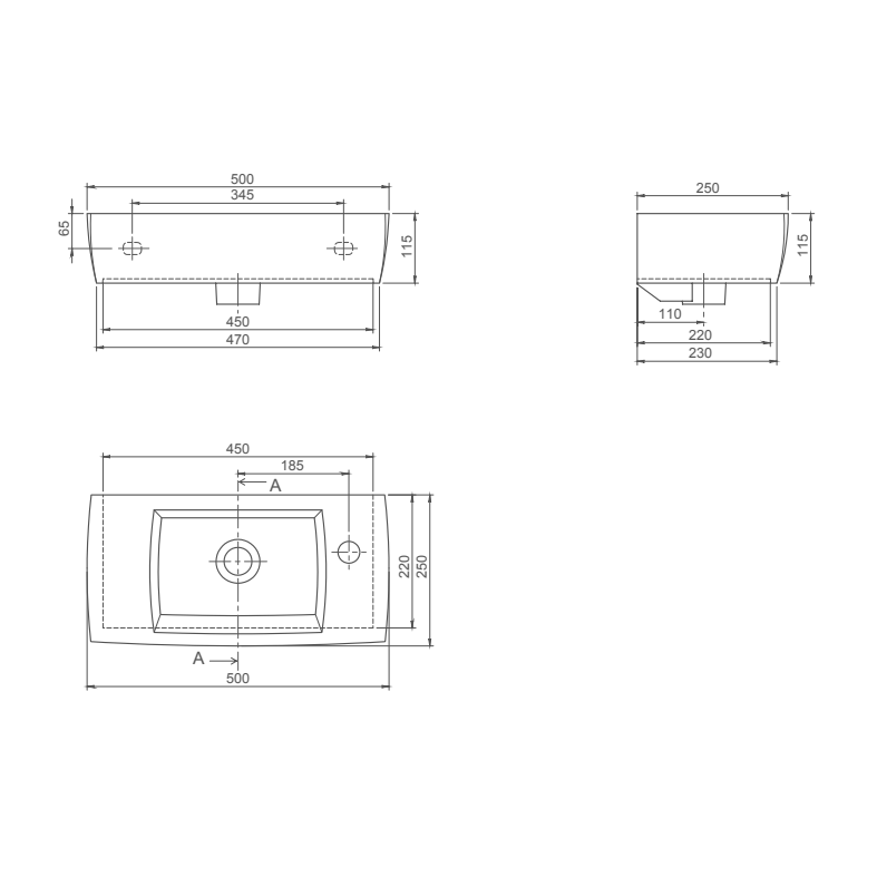 Turkuaz CeraStyle City White umivaonik (lavabo) 50x25x11,5 konzolni sa rupom za bateriju desno i prelivom 1500U
