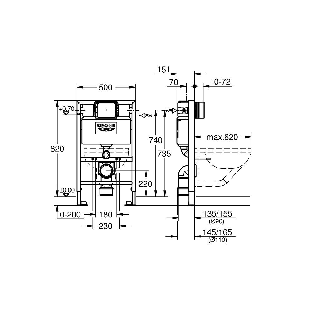 Grohe Rapid SL ugradni vodokotlić sa konzolom za WC šolju visine 82cm sa setom za kačenje 38526000