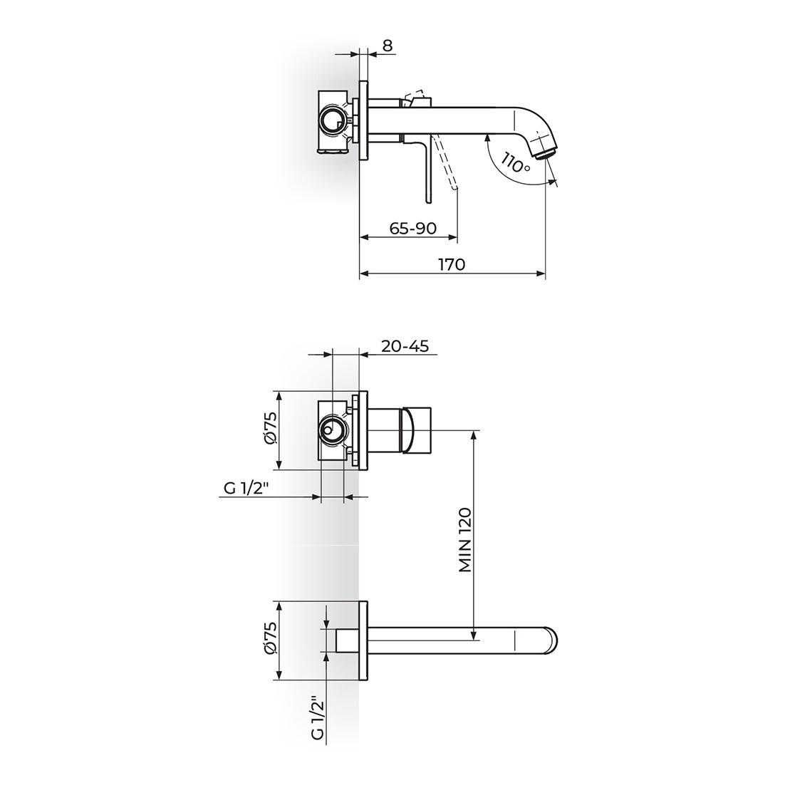 Rosan S2 Black 170 Matt Black uzidna baterija (slavina) za lavabo sa ugradnom jedinicom 231402B