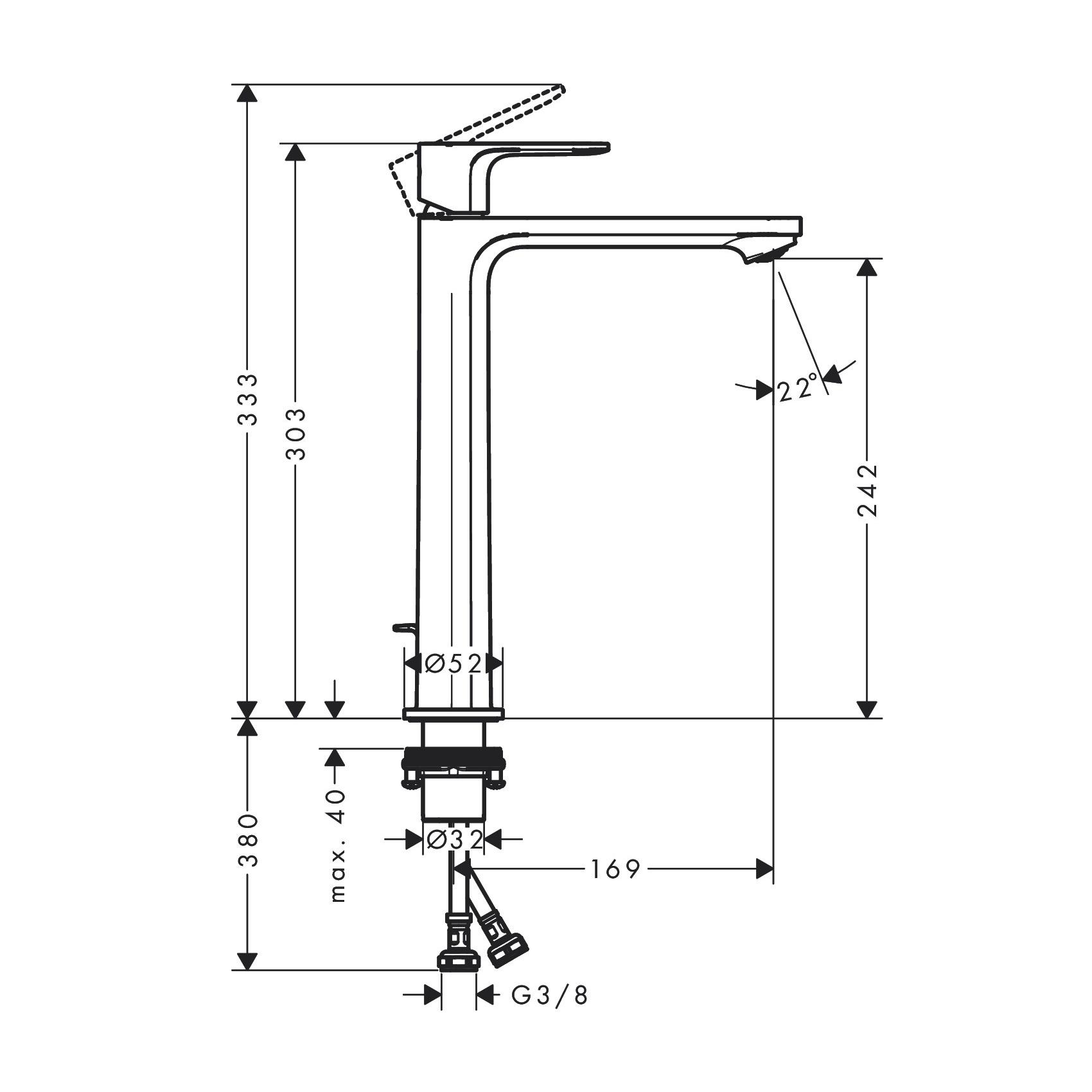 Hansgrohe Rebris S 240 Matt Black baterija (slavina) za umivaonik sa odlivnim ventilom sifona pop-up 72580670