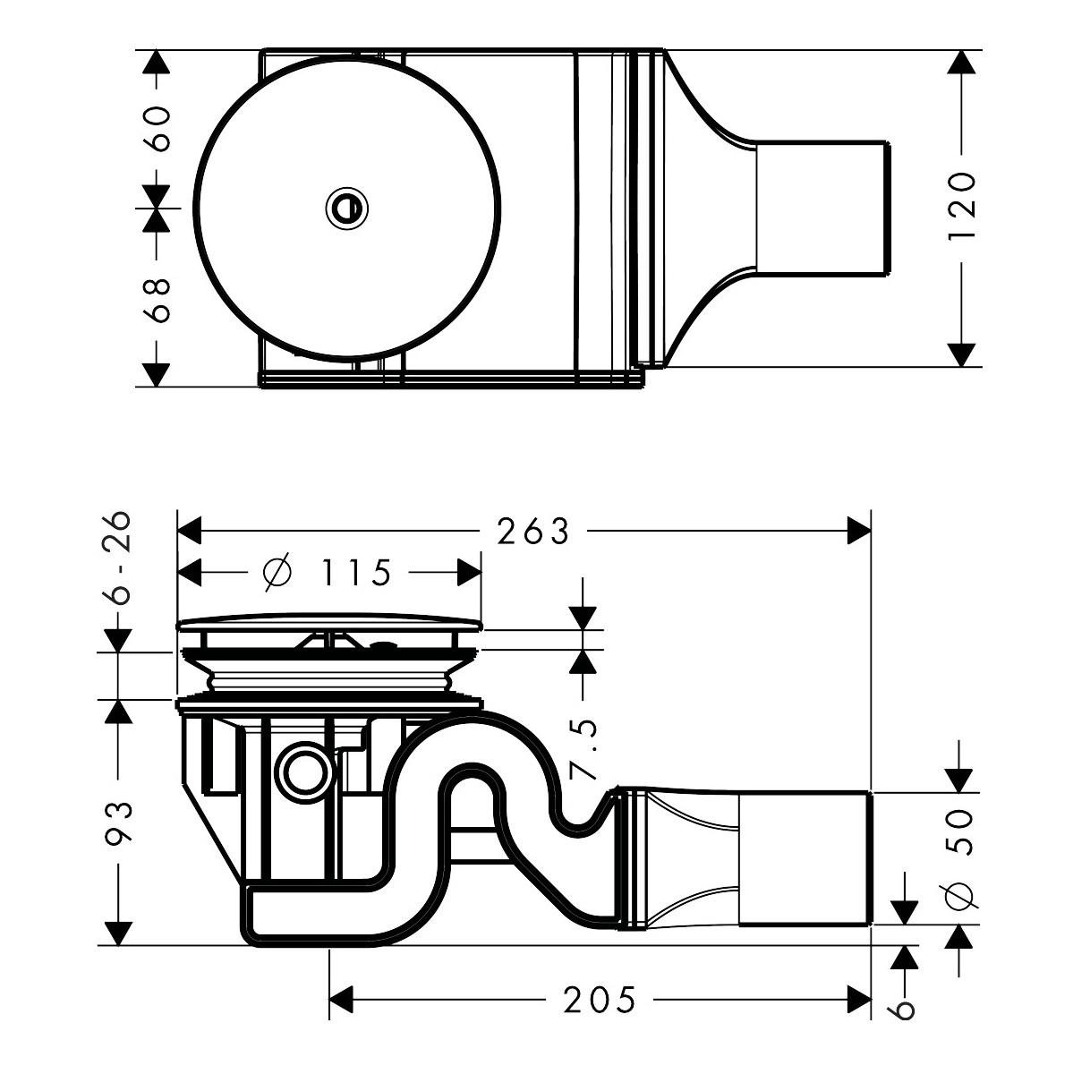 Hansgrohe Raindrain 115 Chrome odlivni ventil sifona nezatvorivi za tuš kade ugradne visine 93mm 60067000