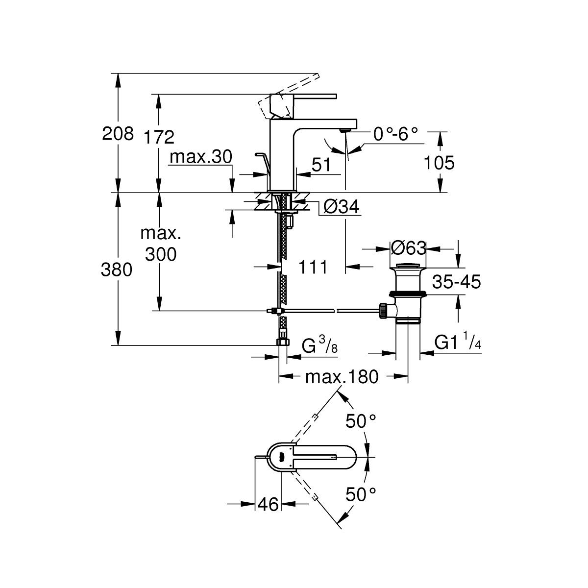 Grohe Plus 110 Chrome jednoručna baterija (slavina) za umivaonik sa odlivnim ventilom sifona pop-up 32612003