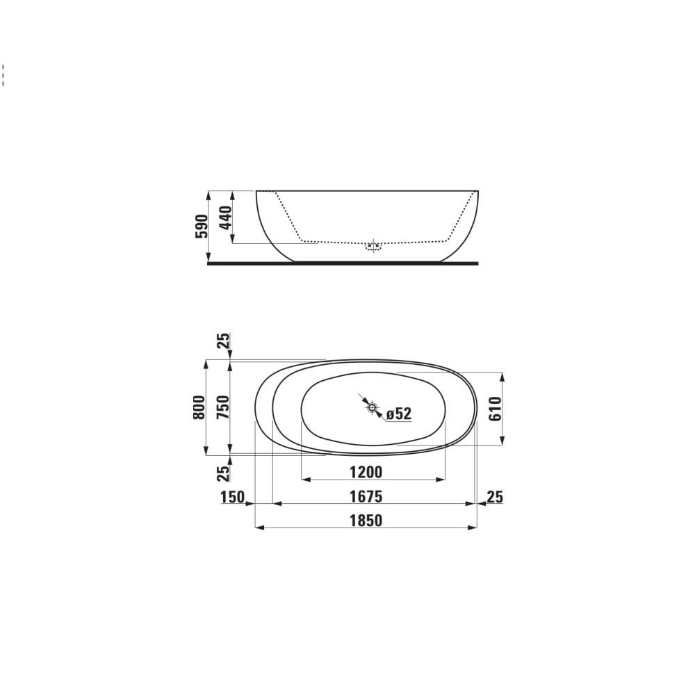 Laufen Il Bagno Alessi White kada 185x80x59 samostojeca sa integrisanim prelivom i click-clack odvodnim ventilom 2.2097.2.000.000.1