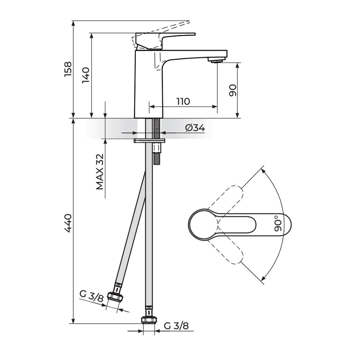 Rosan Blau 90 Matt Black baterija (slavina) za umivaonik B130100B