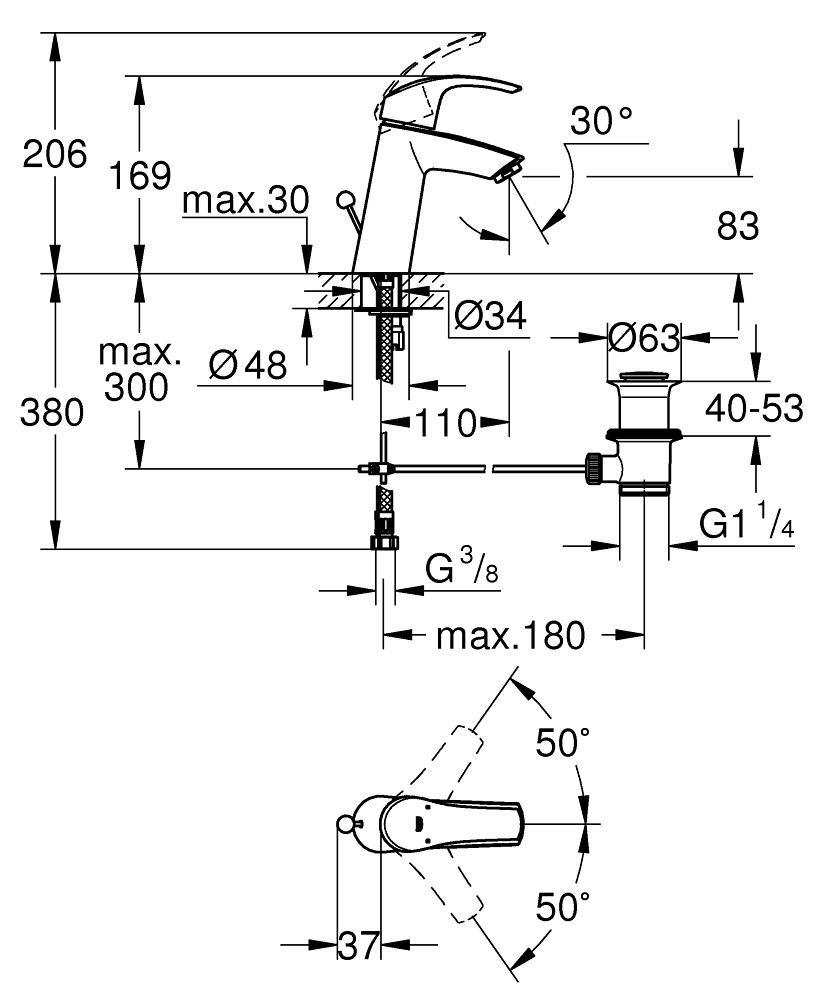 Grohe Eurosmart 85 Chrome baterija (slavina) za umivaonik sa odlivnim ventilom sifona 23322001