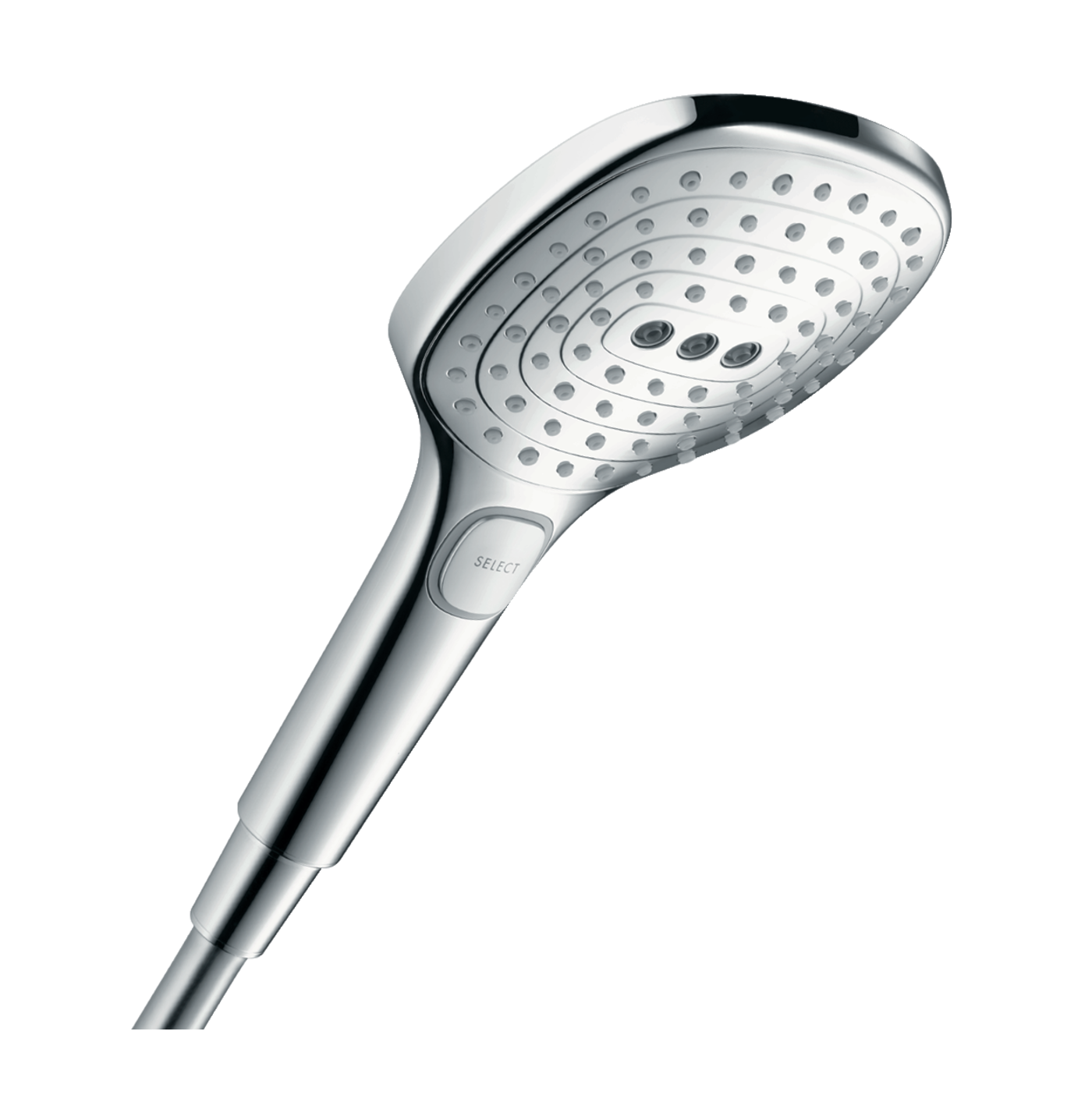 Hansgrohe Raindance Select E 120 Chrome tuš set: ručni tuš sa 3 mlaza, Isiflex 1600 crevo za tuš i usponska šipka sa kliznim držačem i policom 26620000