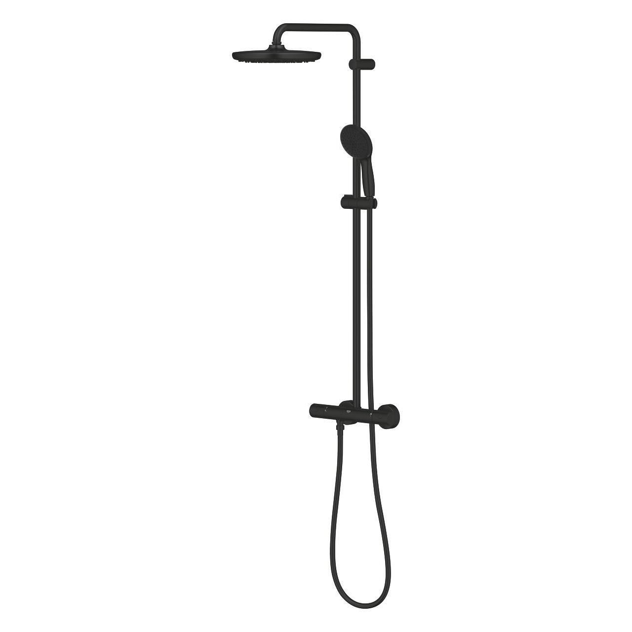 Grohe Tempesta System 250 Matt Black kompletni tuš sistem usponski sa baterijom, okruglim nadglavnim tušem i ručnim tuš setom sa kliznim držačem 266702431