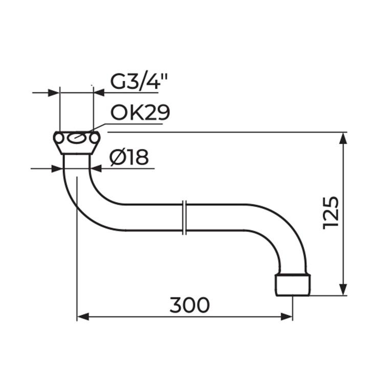 Rosan S 300 Chrome izliv za slavinu (lula) 300x100 fi18mm sa Neoperl HC perlatorom PIS30018