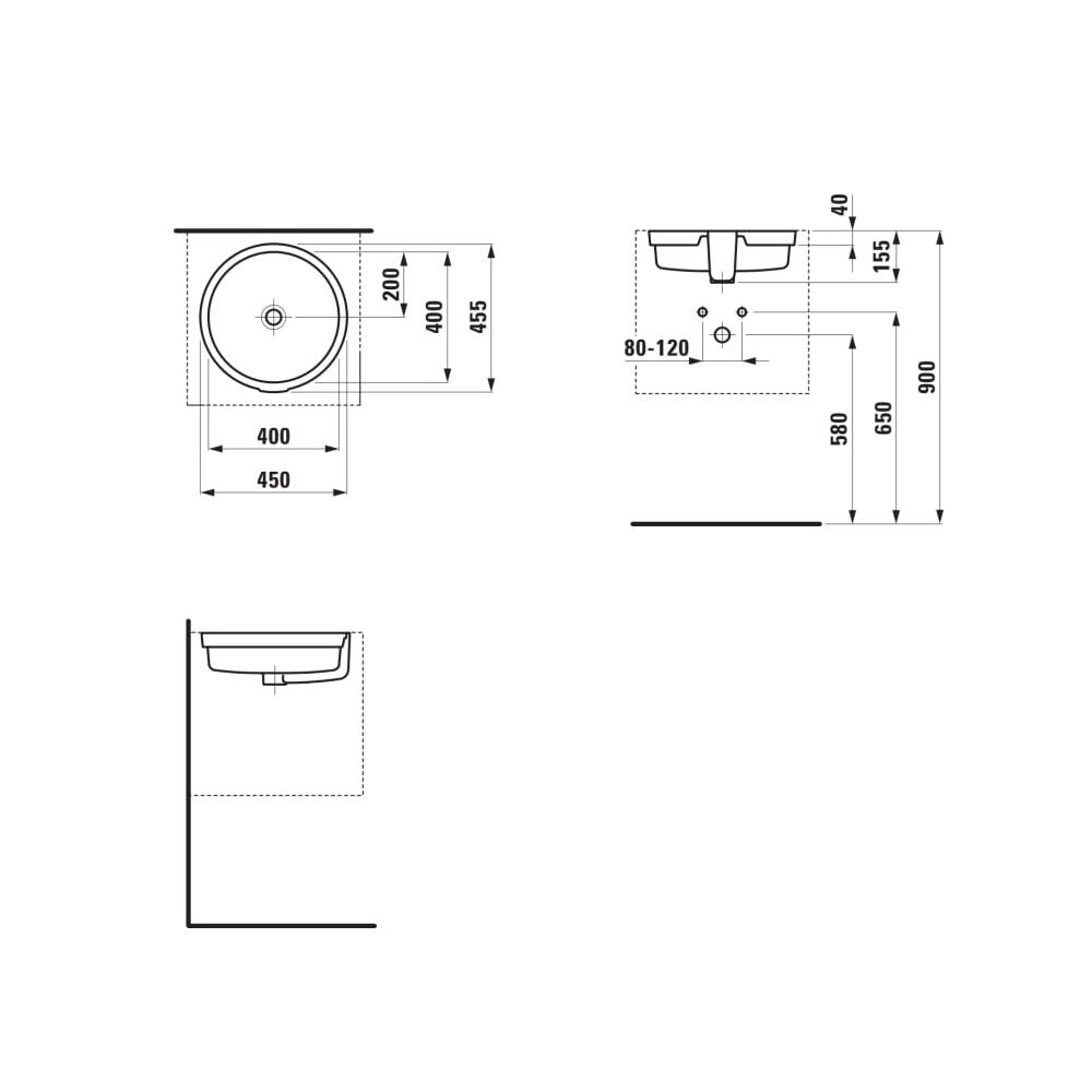 Laufen Living White umivaonik (lavabo) 45x45,5x15,5 podgradni okrugli sa prelivom 8.1343.8.000.109.1