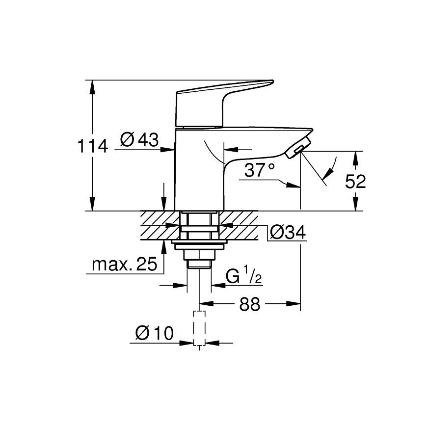 Grohe BauEdge 55 Chrome baterija (slavina) za umivaonik 20421001