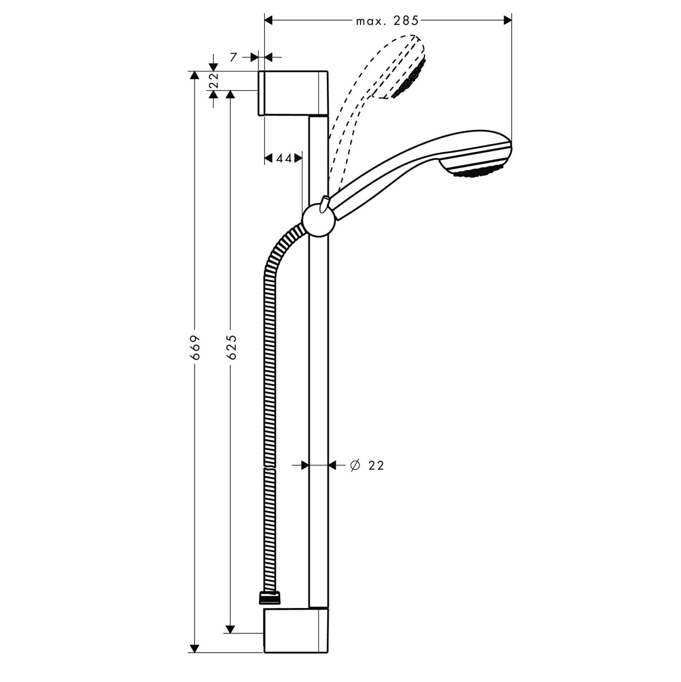Hansgrohe Crometta 85 Chrome tuš set: ručni tuš sa 1 mlazom, Metaflex'C 1600 crevo za tuš i usponska šipka sa kliznim držačem 27651000