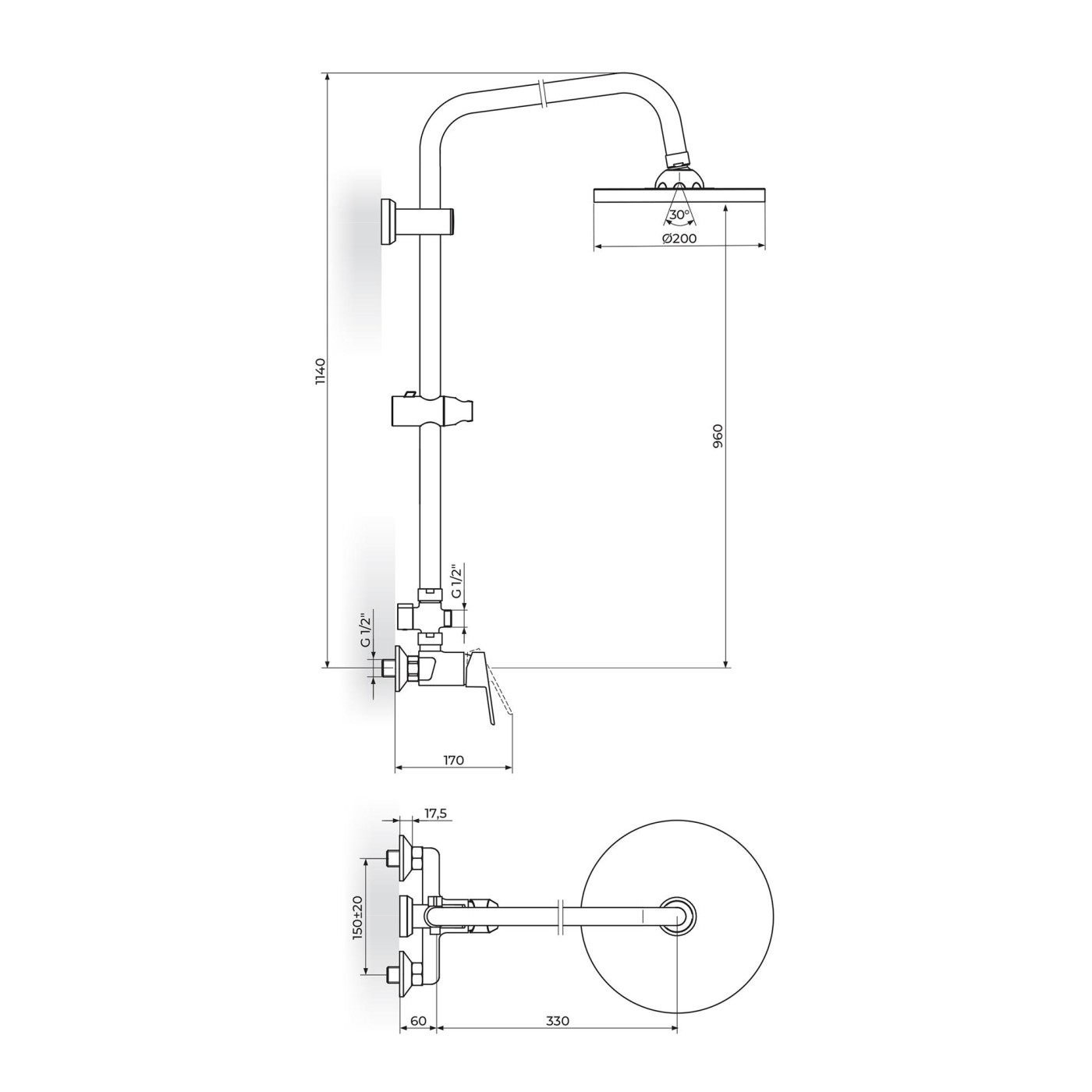 Rosan Smart 200 Chrome kompletni tuš sistem sa ručnim tuš setom i okruglim nadglavnim tušem JA371251