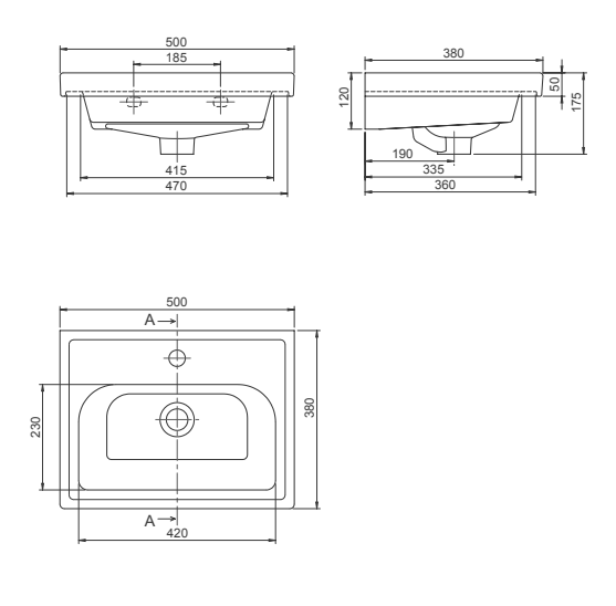Turkuaz CeraStyle Frame White umivaonik (lavabo) 50x38x5 konzolni sa rupom za bateriju i prelivom 30900U