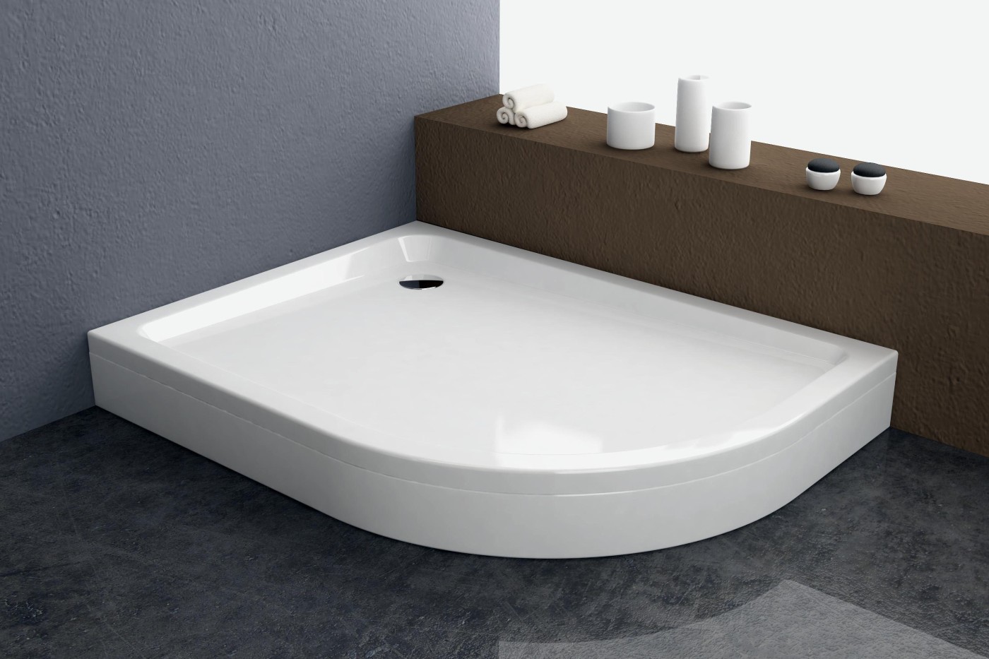 Kolpa San Malur D White 80x100x4 R550 tuš kada desna polukružna ugradna od sanitarnog akrila sa odlivom Ø90mm 793600