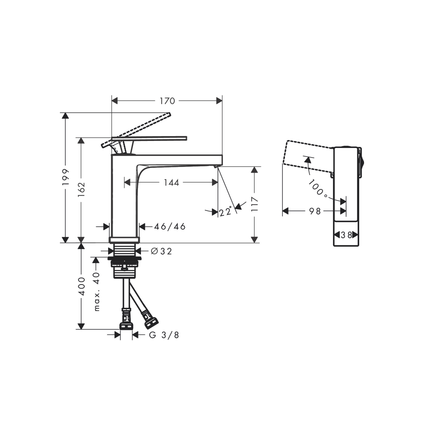 Hansgrohe Tecturis E 110 CoolStart Matt Black baterija (slavina) za umivaonik 73016670