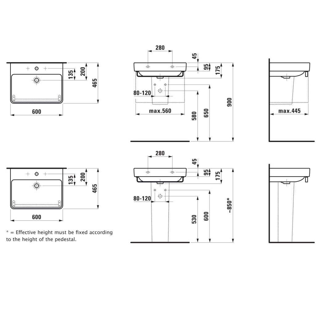 Laufen Pro S White umivaonik (lavabo) 60x46,5x9,5 konzolni sa rupom za bateriju 8.1096.3.000.104.1