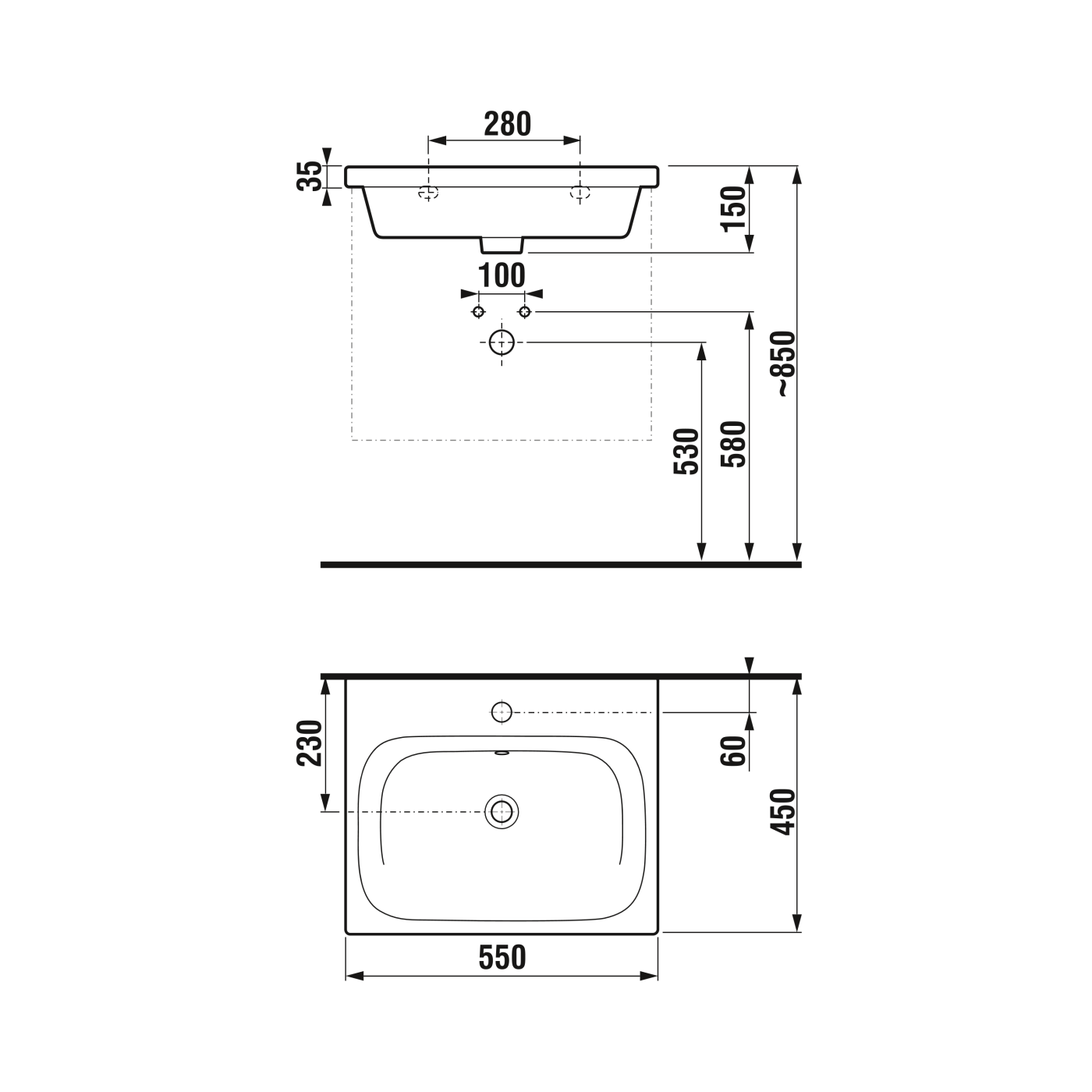 Jika Mio N White umivaonik (lavabo) 55x45x0,35 konzolni sa rupom za bateriju i prelivom 8.1271.2.000.104.1 