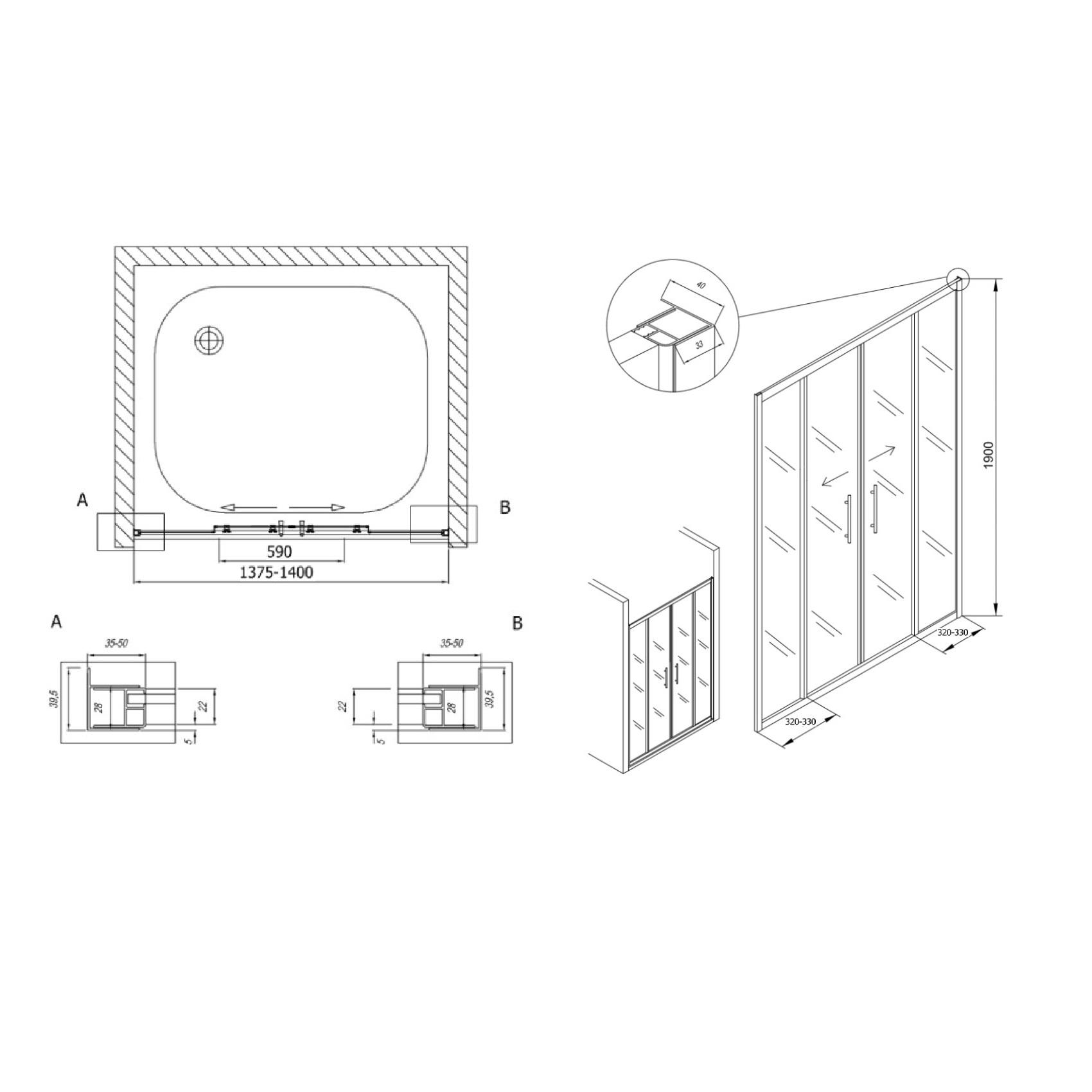 Kolpa San SQ Line 140 Chrome tuš vrata samostojeća četvorodelna visine 1900mm sa kaljenim providnim staklom debljine 5/6mm 511740
