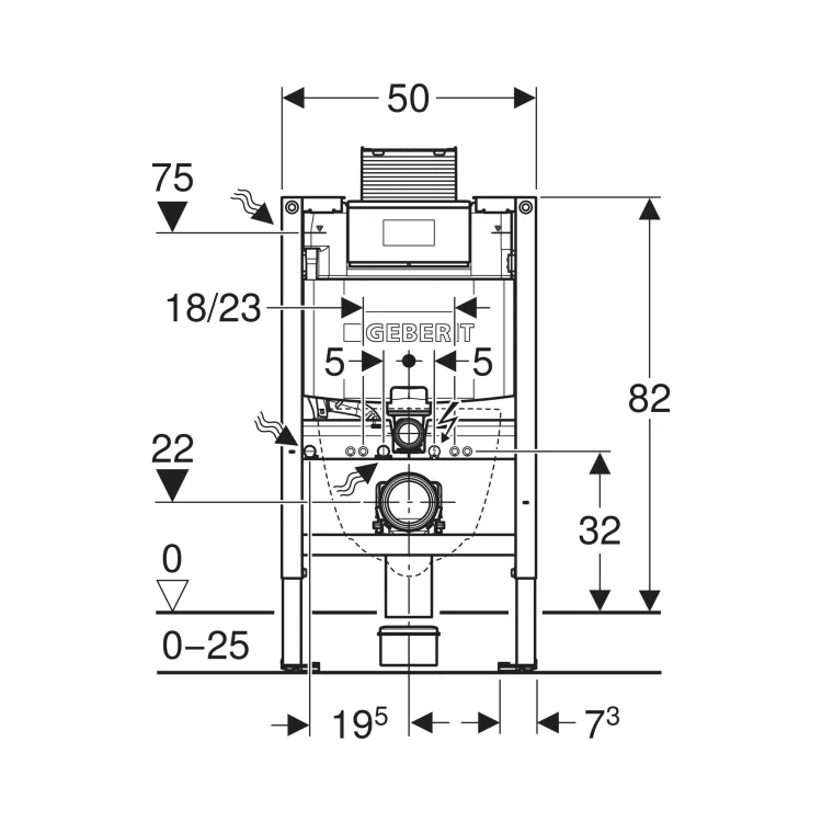 Geberit Duofix Omega 12 ugradni vodokotlić visine 82cm sa setom za kačenje, priključcima i zvučnom izolacijom za tastere odozgo ili čeono 111.011.00.2