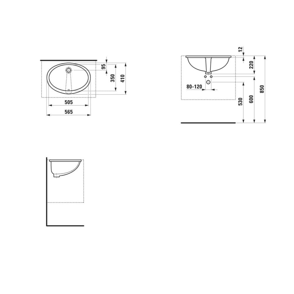 Laufen Lipsy White umivaonik (lavabo) 56,5x41x22 podgradni okrugli sa prelivom 8.1129.1.000.000.1