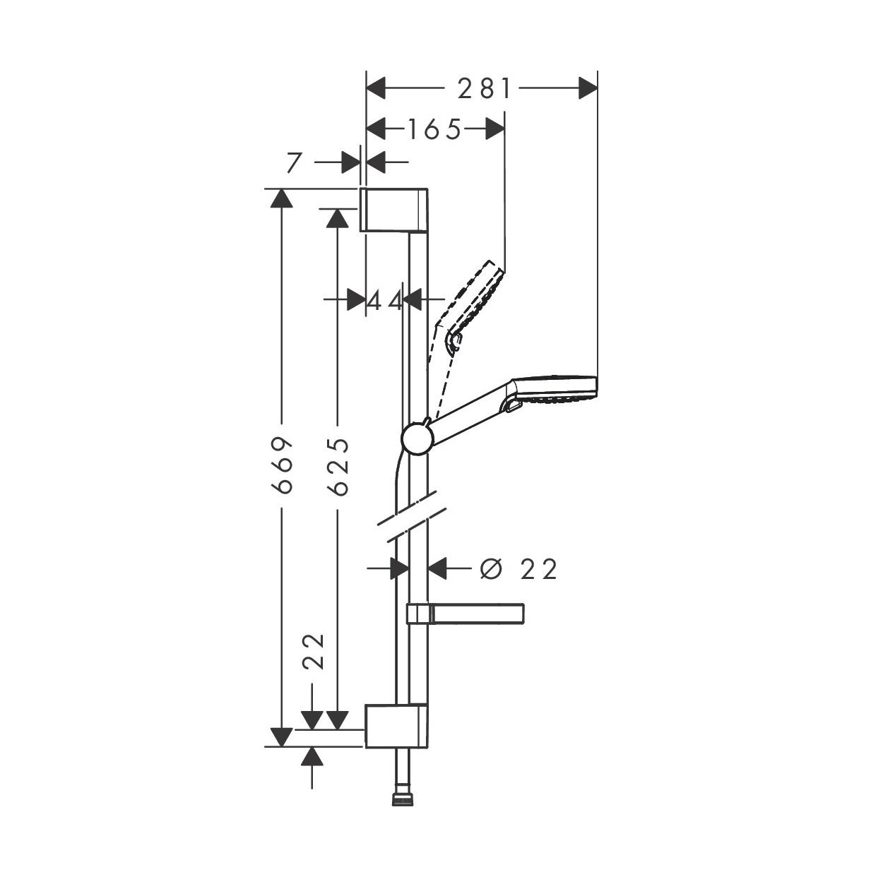 Hansgrohe Crometta 100 Chrome tuš set: ručni tuš sa 2 mlaza, Isiflex 1600 crevo za tuš i usponska šipka sa kliznim držačem i policom 26553400