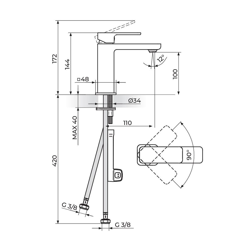 Rosan S2 100 Chrome baterija (slavina) za umivaonik 230201