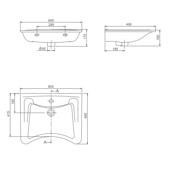 Turkuaz CeraStyle White umivaonik (lavabo) za osobe sa invaliditetom 60,5x49,5 konzolni sa rupom za bateriju i prelivom 17100U