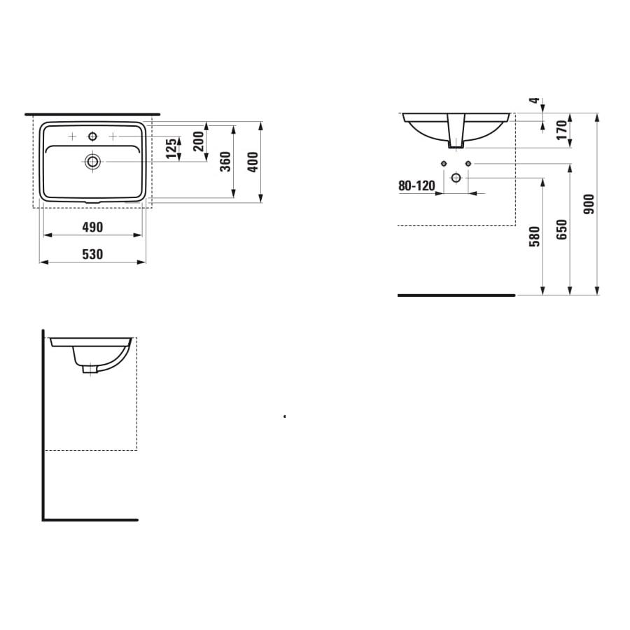 Laufen Pro S White umivaonik (lavabo) 49x36x17 podgradni sa prelivom i zaravnjenjem ispred 8.1196.6.000.109.1
