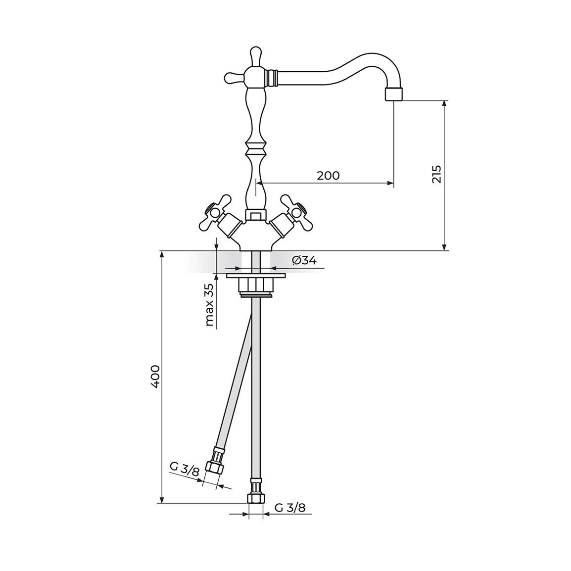 Rosan Brontee 220 Special Brontee baterija (slavina) za sudoperu dvoručna sa Roma izlivom od 200 mm NB22102