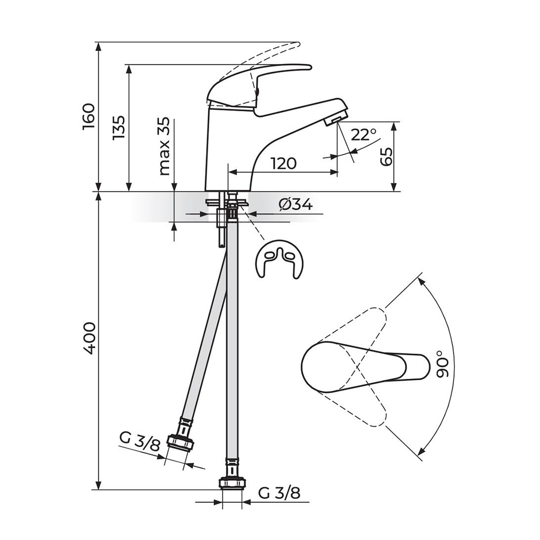Rosan King 65 Chrome baterija (slavina) za umivaonik J301001