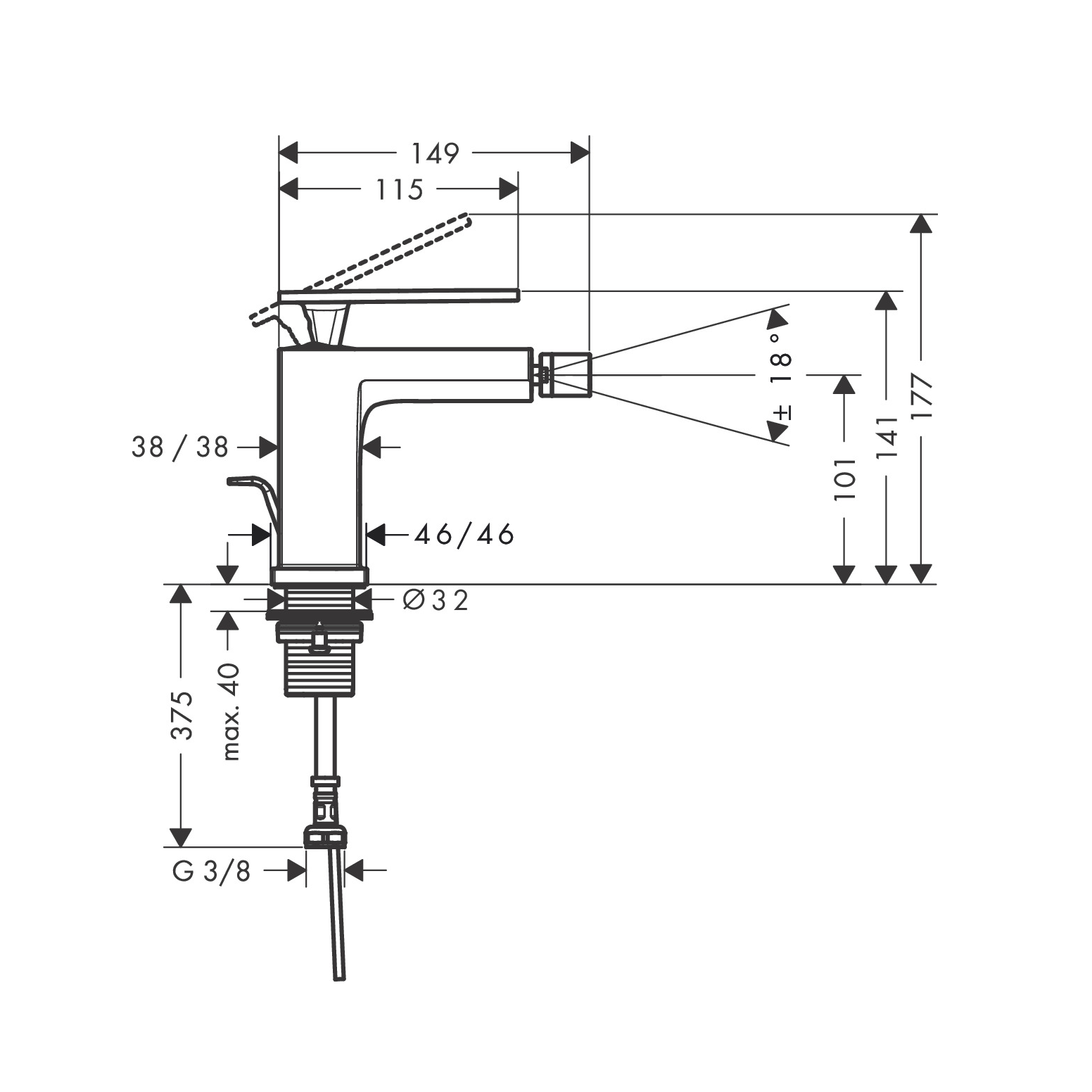 Hansgrohe Tecturis E Chrome baterija (slavina) za bide sa odlivnim ventilom sifona pop-up 73200000