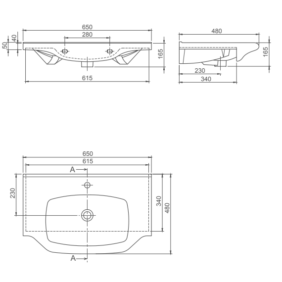 Turkuaz CeraStyle New Classic White umivaonik (lavabo) 65x48x5 konzolni sa rupom za bateriju i prelivom 81000U