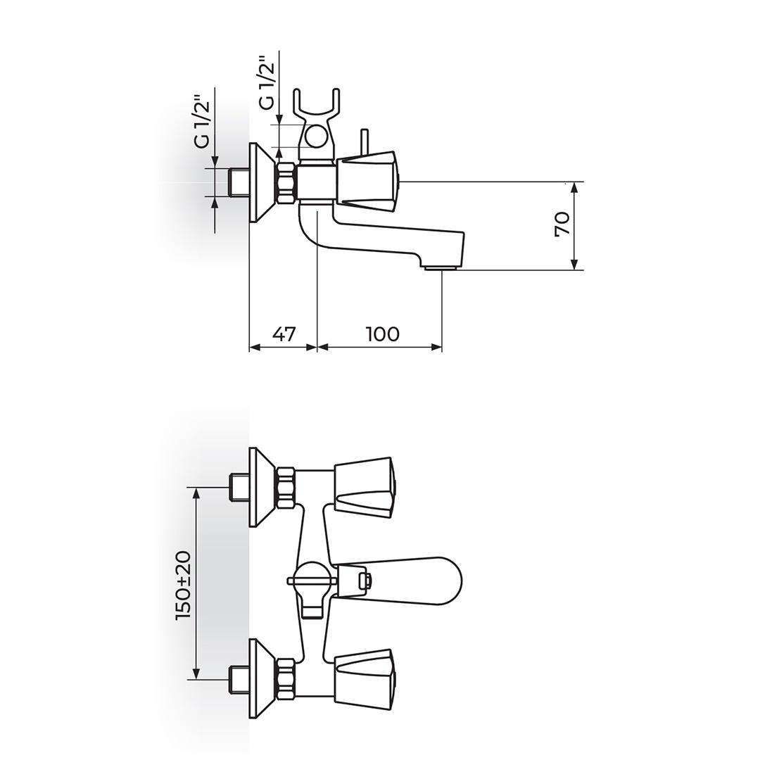 Rosan Keramic baterija (slavina) za tuš sa izlivom i ručnim tuš setom KK12101