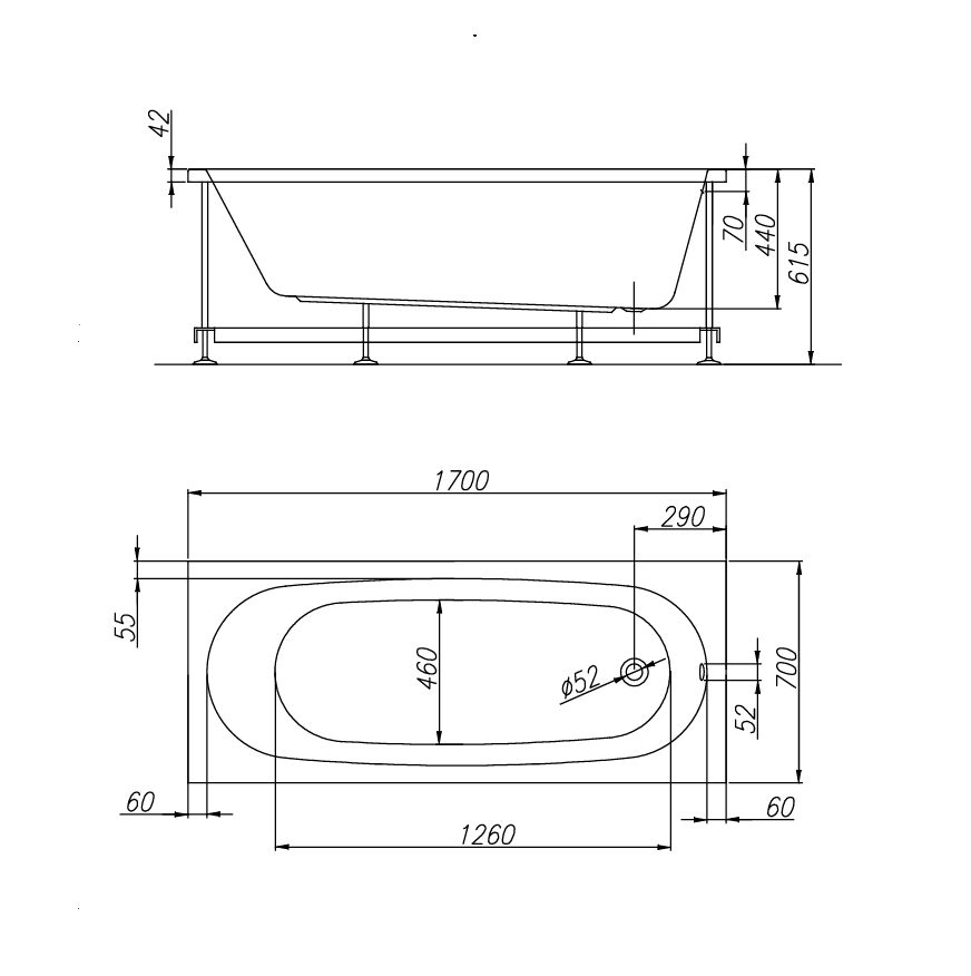 Kolpa San Tamia White 170x70x44 kada za kupanje četvrtasta ugaona ugradna od sanitarnog akrila sa odlivom i prelivom Ø52mm 992230
