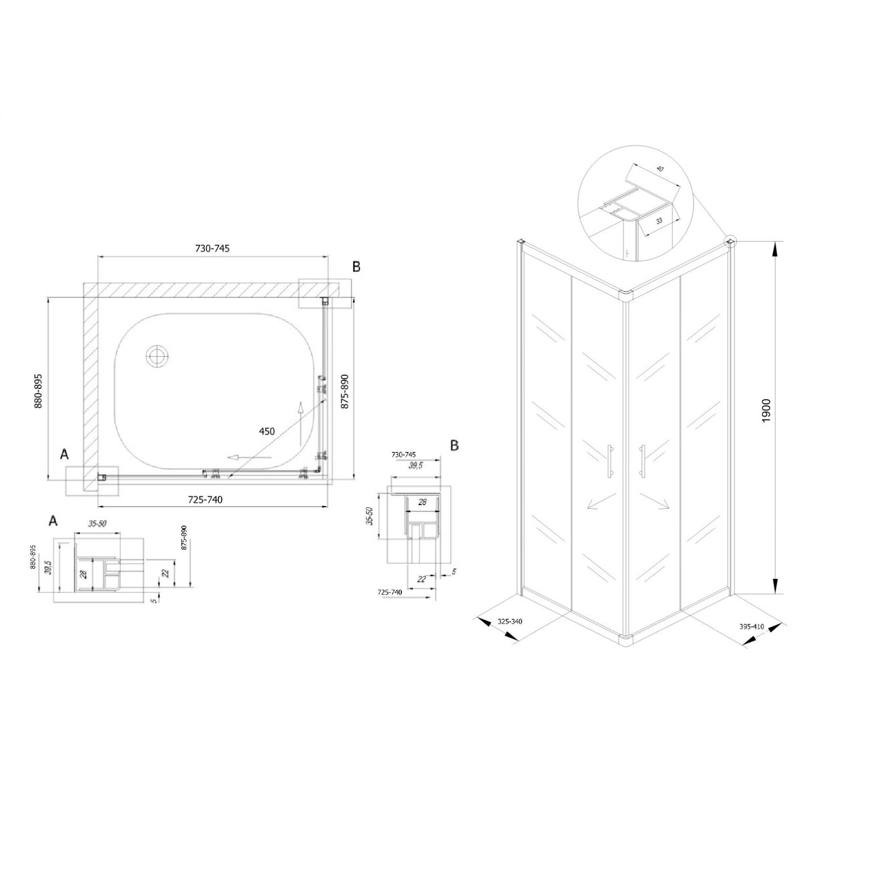 Kolpa San SQ Line 75x90 Chrome tuš kabina četvrtasta visine 1900mm sa kaljenim providnim staklom debljine 5/6mm 511270