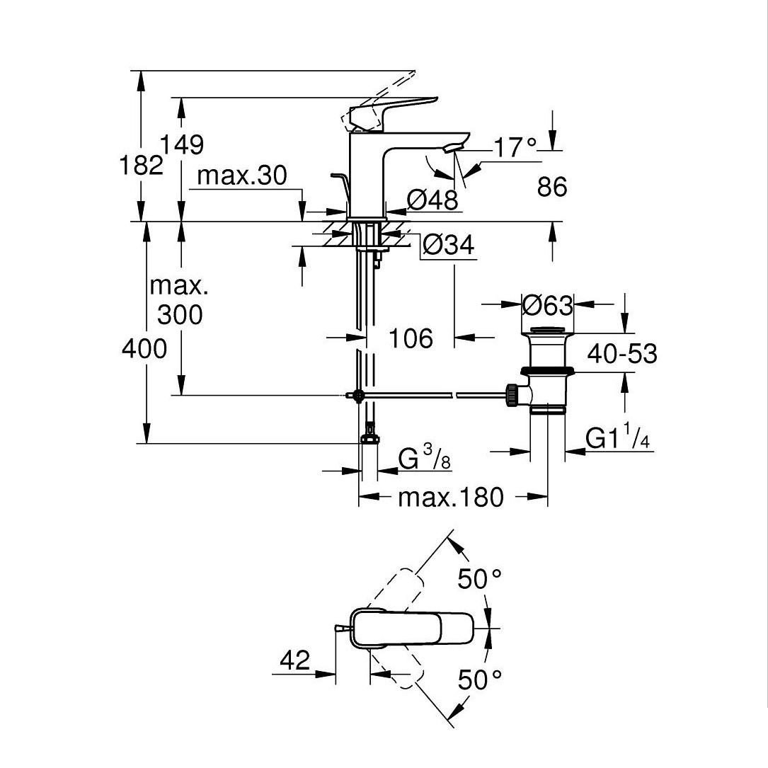 Grohe Cubeo 86 Matt Black baterija (slavina) za umivaonik sa odlivnim ventilom sifona pop-up 1016942430