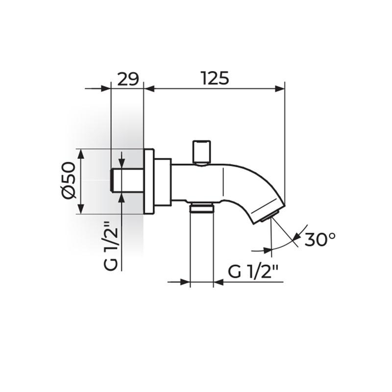 Rosan Dark 125 Matt Black izliv za kadu sa prebacivačem i priključkom za crevo ručnog tuša PIZL312D