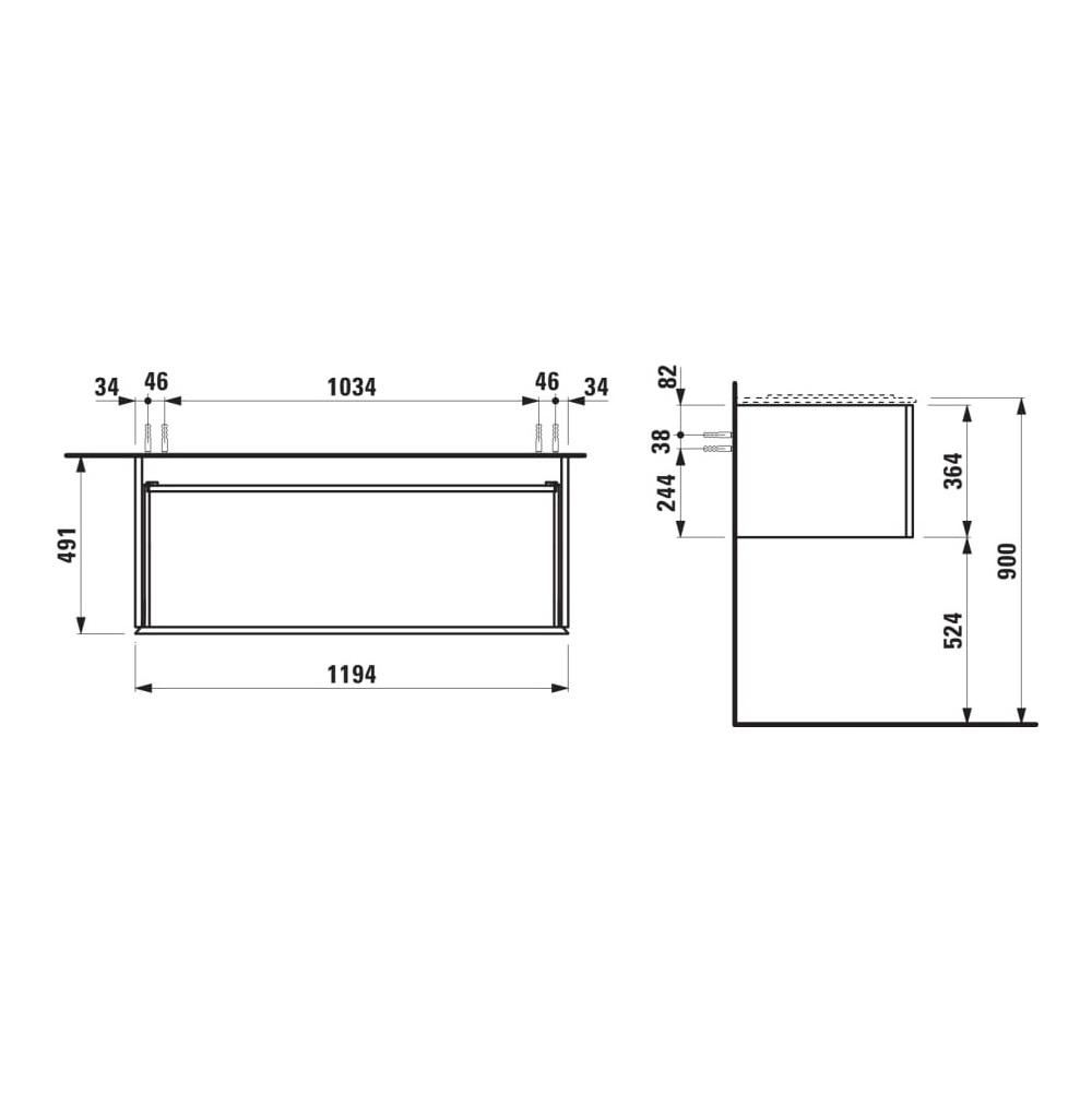 Laufen Il Bagno Alessi Light Oak konzolni ormar za umivaonik 119,4x49,1x36,4 sa fiokom, integrisanom ručkom sa leve i desne strane, jednom fiokom sa mehanizmom za meko zatvaranje i sifonskim izrezom na levoj strani 4.3044.1.097.250.1