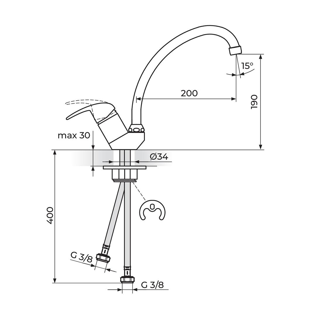 Rosan Perla 190 Chrome baterija (slavina) za sudoperu sa pokretnim izlivom od 200mm JP382001