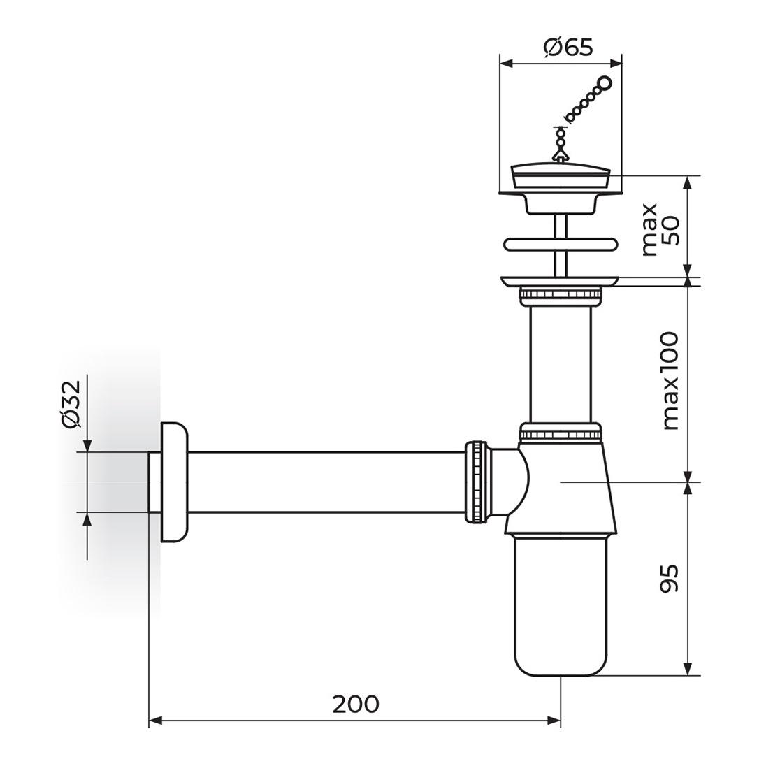 Rosan Chrome sifon za umivaonik - mesingani sa odlivom i čepom 5/4
