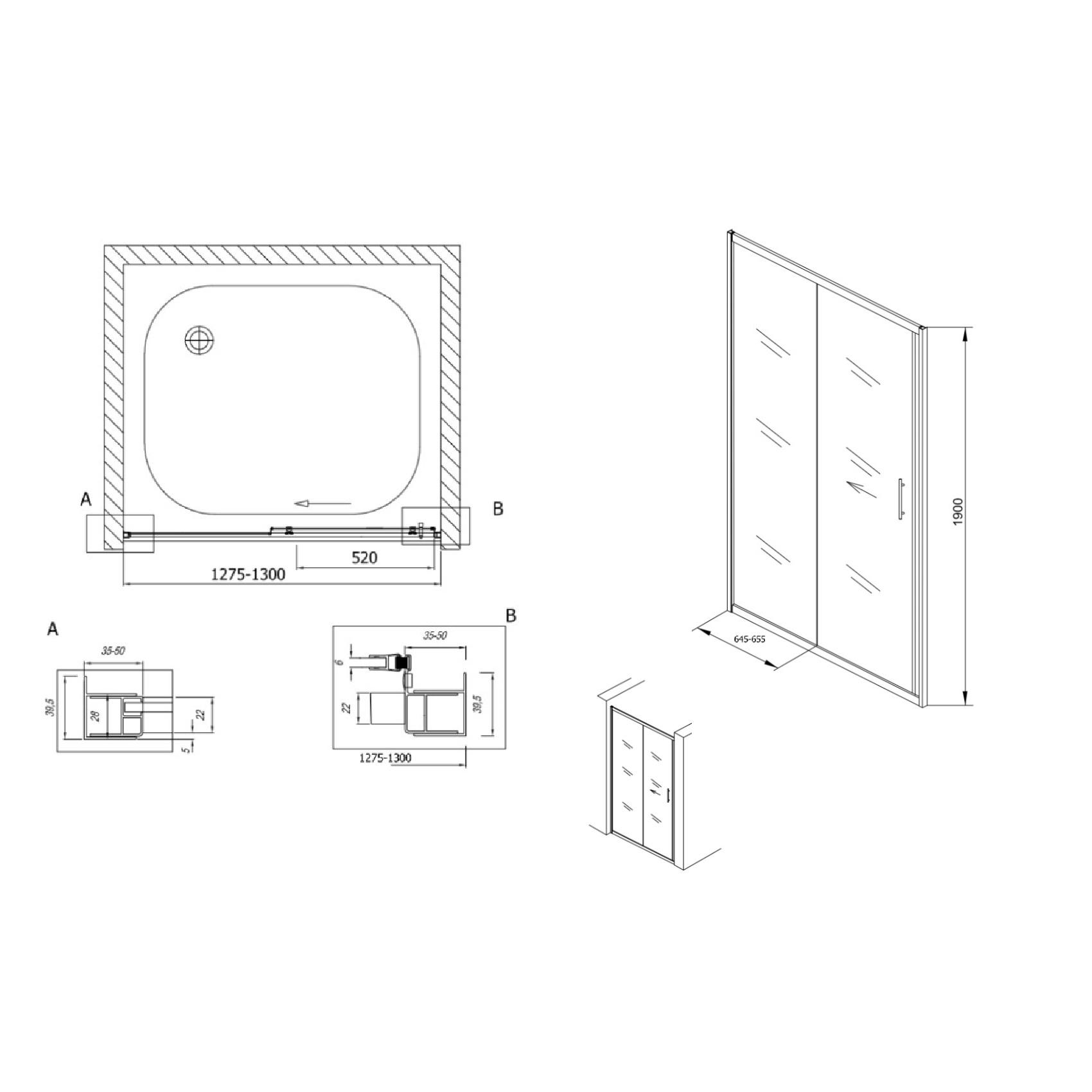 Kolpa San SQ Line 130 Chrome tuš vrata samostojeća dvodelna visine 1900mm sa kaljenim providnim staklom debljine 5/6mm 511700