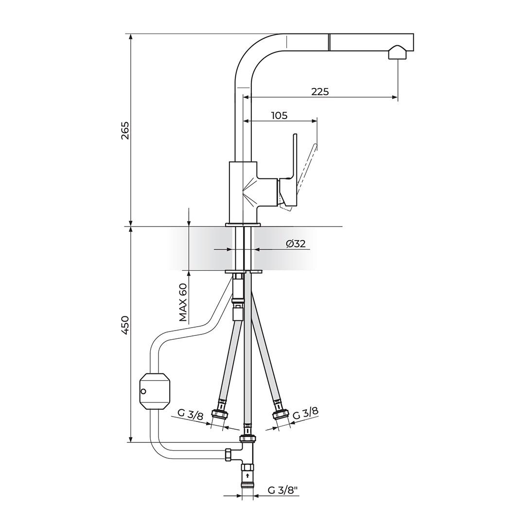 Rosan S2 Black 260 Matt Black baterija (slavina) za sudoperu sa izvlačnim tušem sa 3 cevi 238603B