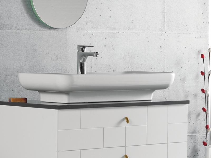 Turkuaz CeraStyle Lal White umivaonik (lavabo) 80x42 nadgradni sa rupom za bateriju, keramičkim poklopcem odvoda i zaravnjenjem levo i desno 72400U